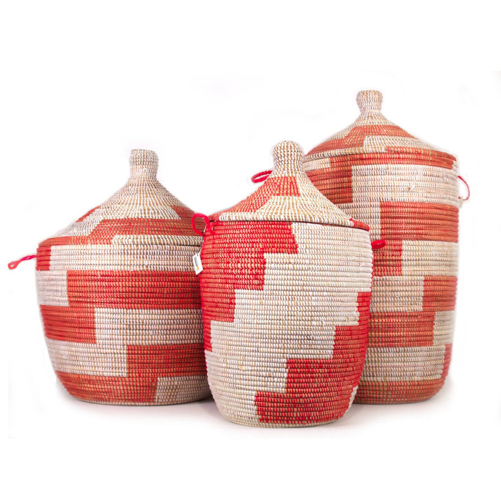 Red and White Stripe Woven Basket - Medium La Vie Bien Red and White Stripe Woven Basket - Medium