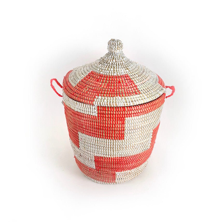 Red and White Stripe Woven Basket - Medium La Vie Bien Red and White Stripe Woven Basket - Medium
