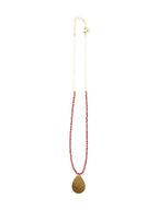 Red Beaded Pendant Necklace - Brass