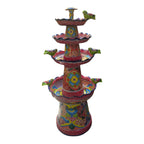 Red & Blue Rim Talavera Fountain | Multicolor Tiered Design Talavera Fountain La Vie Bien Red & Blue Rim Talavera Fountain | Multicolor Tiered Design