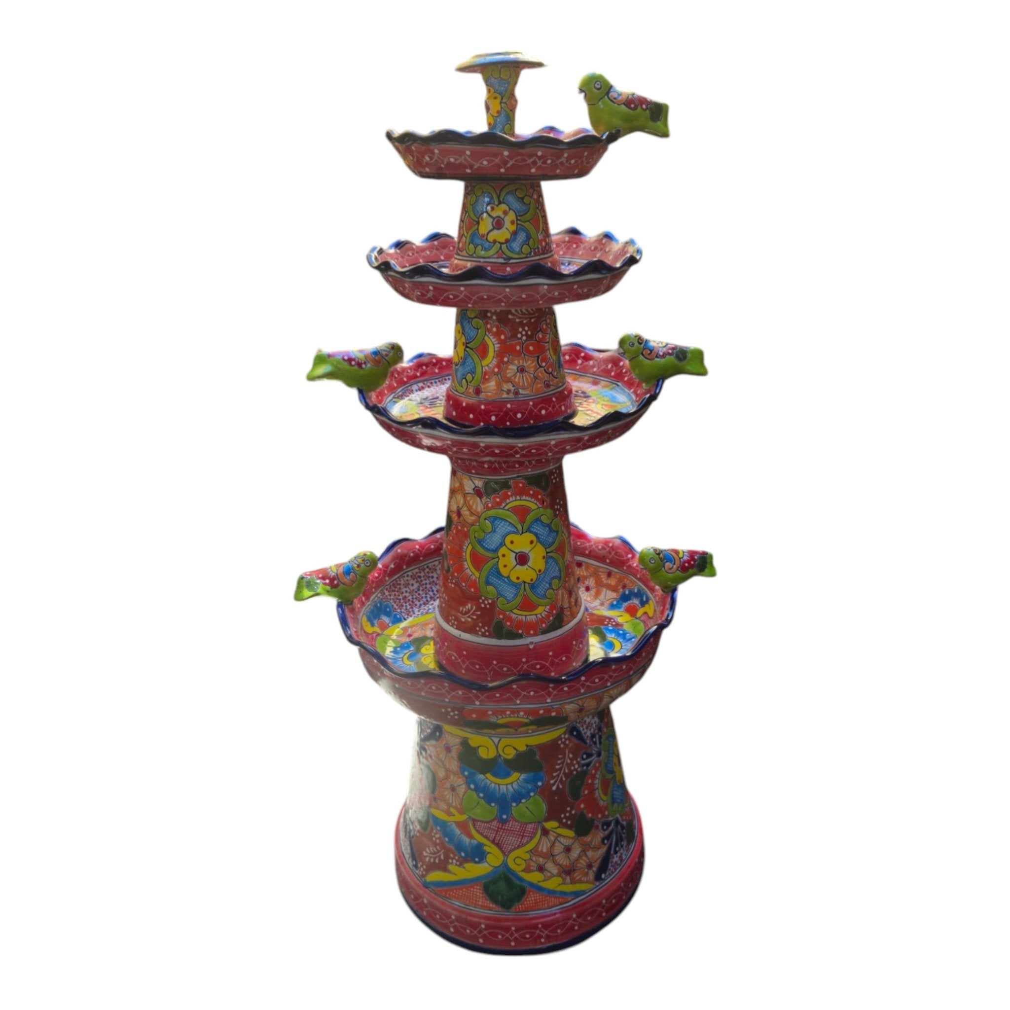 Red & Blue Rim Talavera Fountain | Multicolor Tiered Design Talavera Fountain La Vie Bien Red & Blue Rim Talavera Fountain | Multicolor Tiered Design
