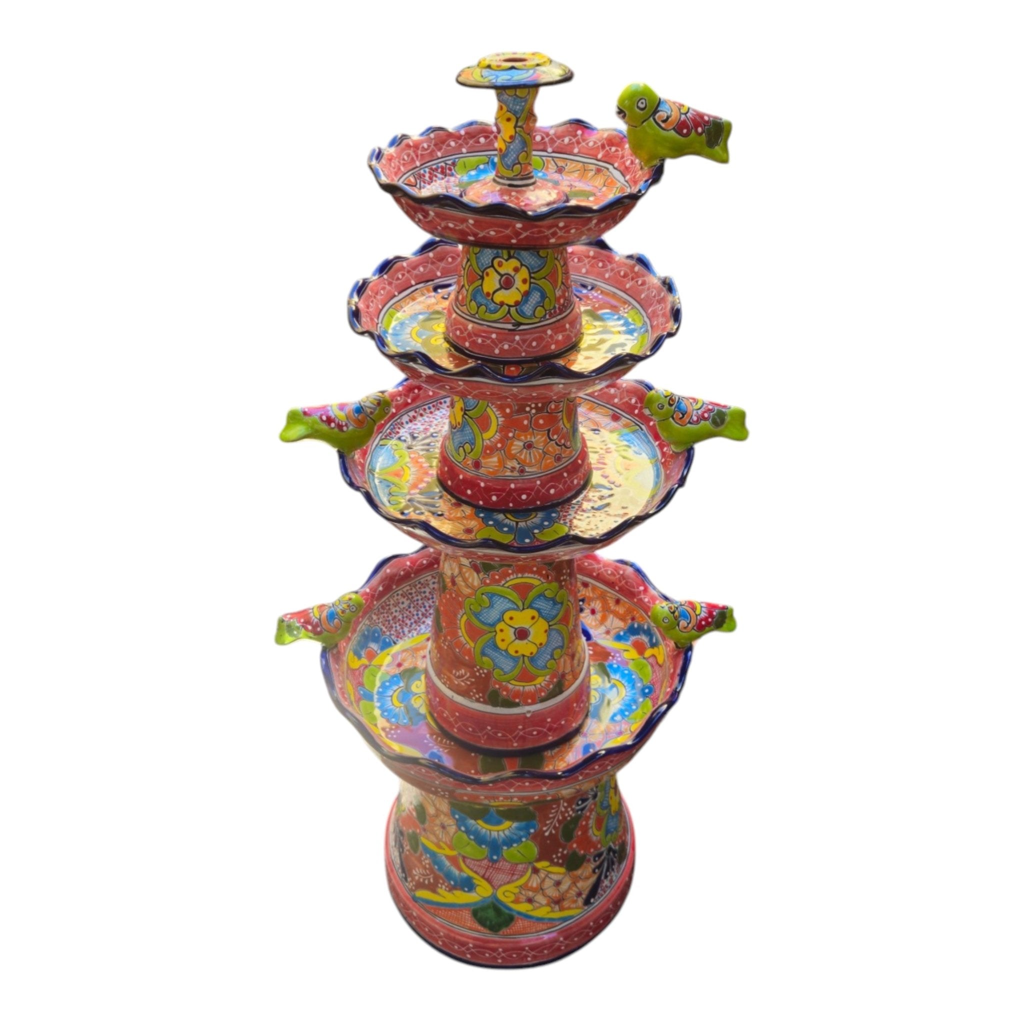 Red & Blue Rim Talavera Fountain | Multicolor Tiered Design Talavera Fountain La Vie Bien Red & Blue Rim Talavera Fountain | Multicolor Tiered Design