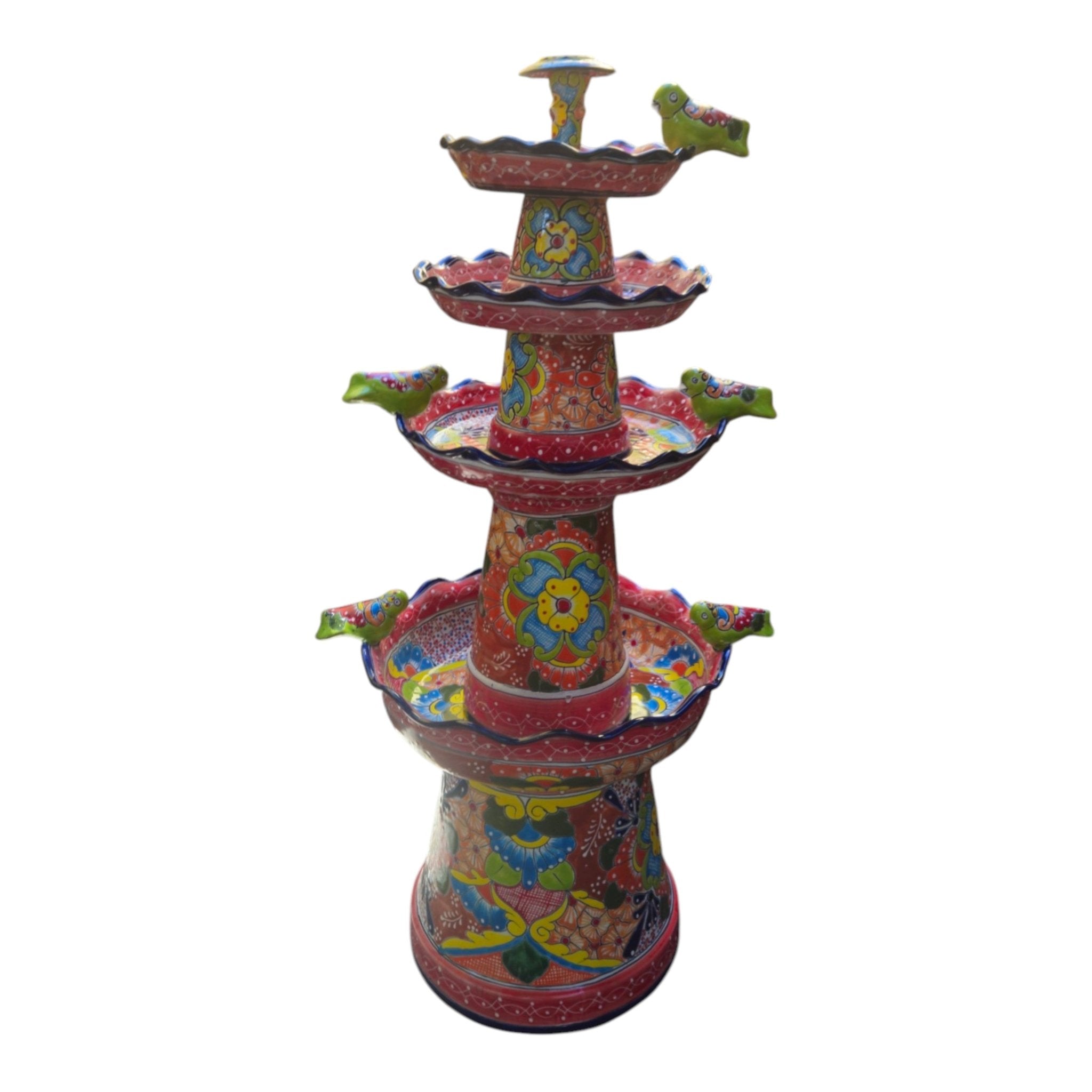 Red & Blue Rim Talavera Fountain | Multicolor Tiered Design Talavera Fountain La Vie Bien Red & Blue Rim Talavera Fountain | Multicolor Tiered Design