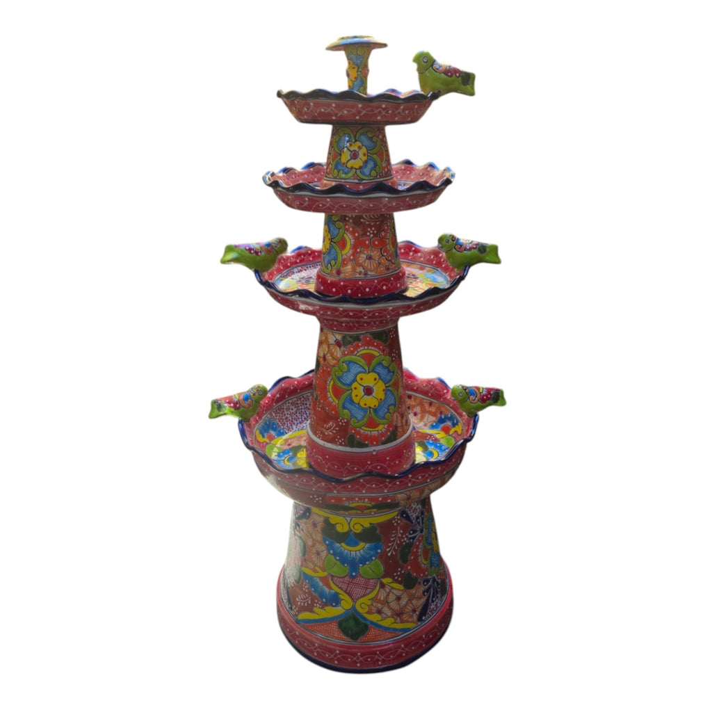 Red & Blue Rim Talavera Fountain | Multicolor Tiered Design Talavera Fountain La Vie Bien Red & Blue Rim Talavera Fountain | Multicolor Tiered Design