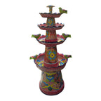 Red & Blue Rim Talavera Fountain | Multicolor Tiered Design Talavera Fountain La Vie Bien Red & Blue Rim Talavera Fountain | Multicolor Tiered Design