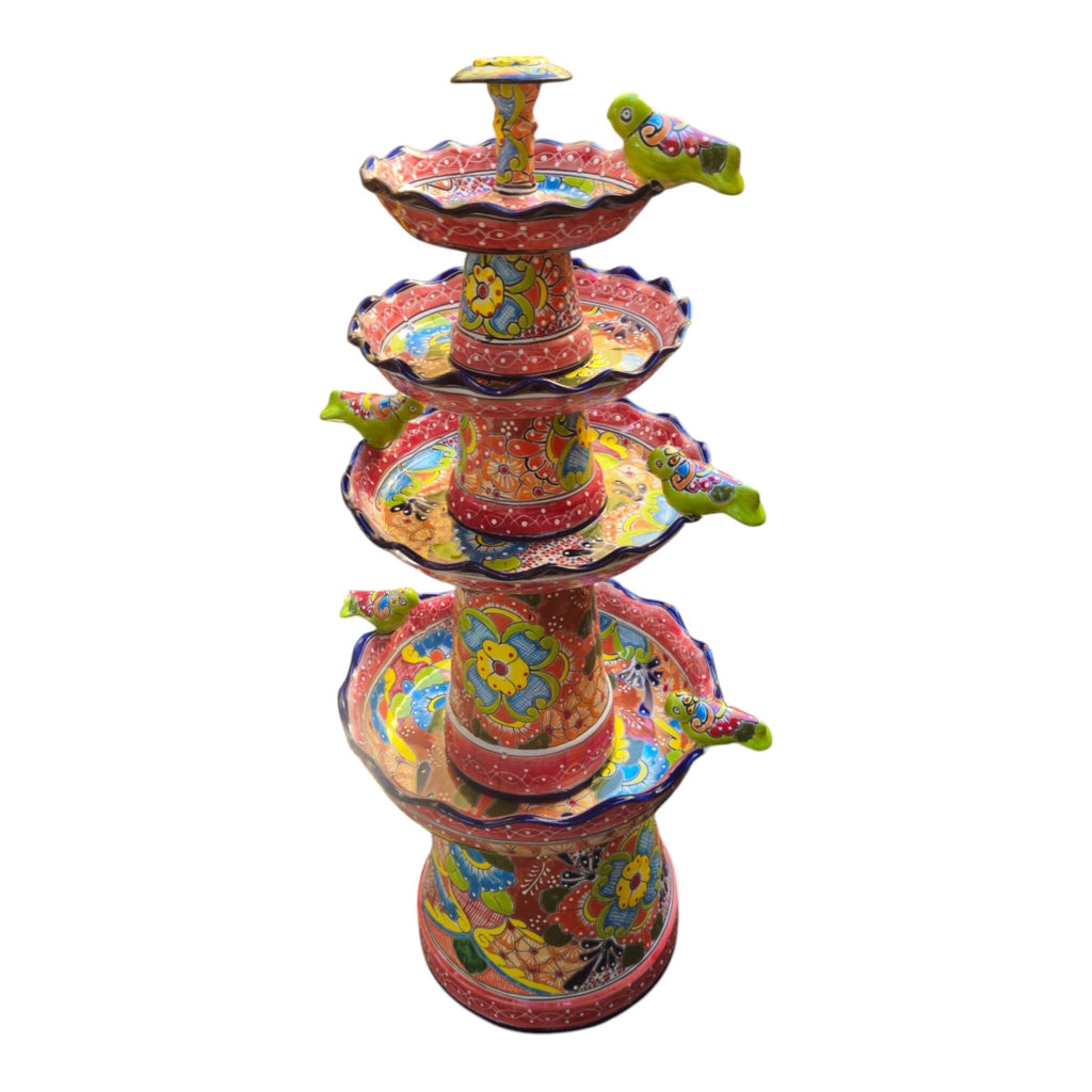 Red & Blue Rim Talavera Fountain | Multicolor Tiered Design Talavera Fountain La Vie Bien Red & Blue Rim Talavera Fountain | Multicolor Tiered Design