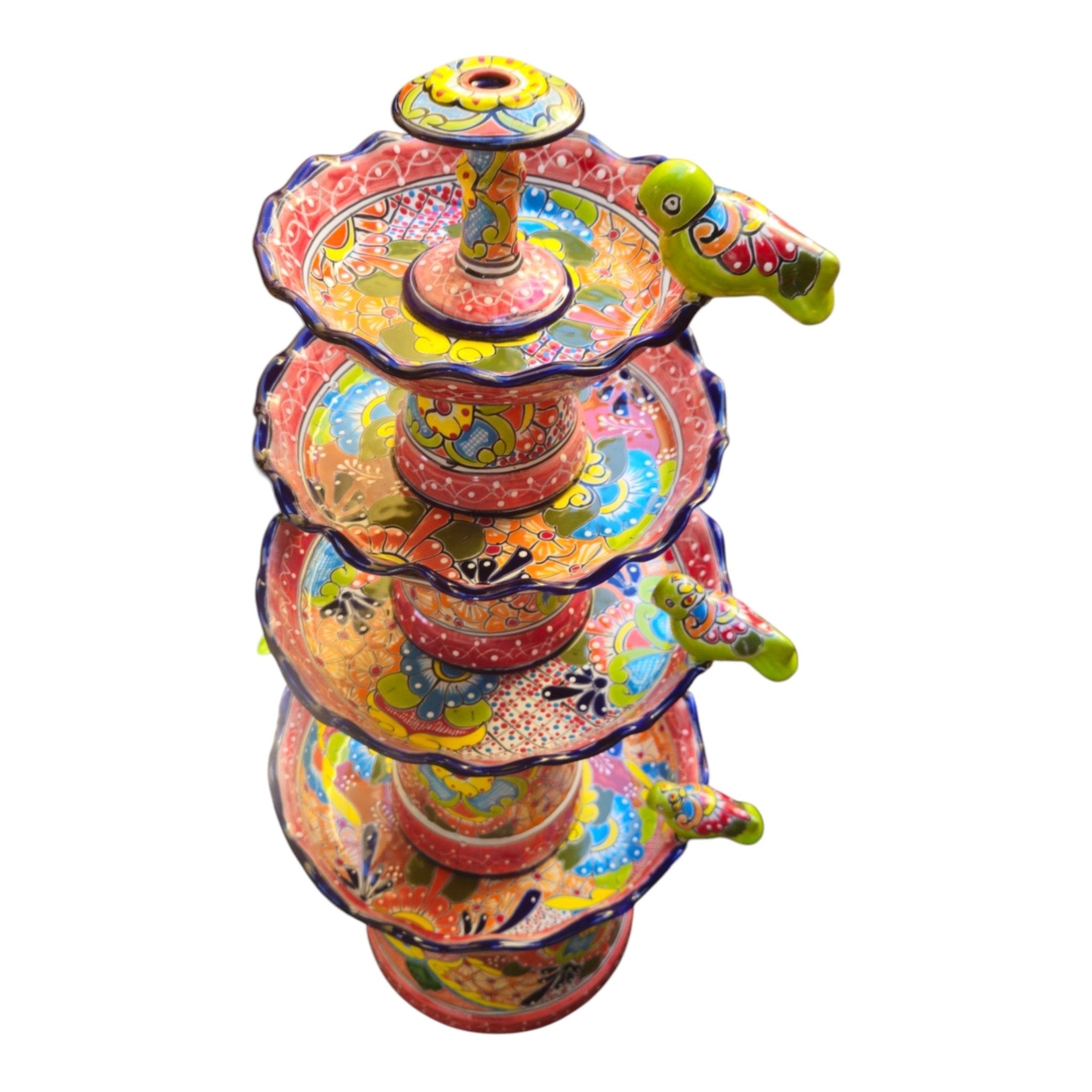 Red & Blue Rim Talavera Fountain | Multicolor Tiered Design Talavera Fountain La Vie Bien Red & Blue Rim Talavera Fountain | Multicolor Tiered Design