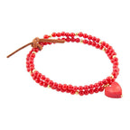 Red Coral Hart Golden Stretch Bracelet Set by Barse Jewelry