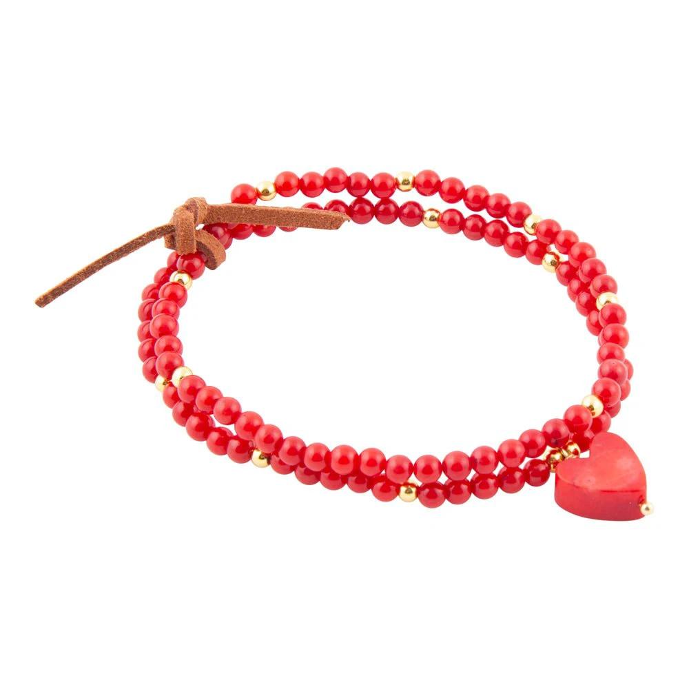 Red Coral Hart Golden Stretch Bracelet Set by Barse Jewelry