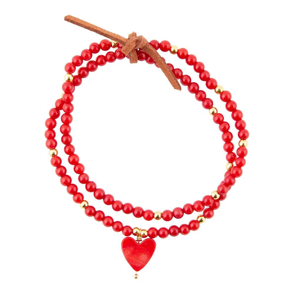 Red Coral Hart Golden Stretch Bracelet Set by Barse Jewelry