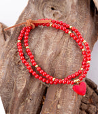 Red Coral Hart Golden Stretch Bracelet Set by Barse Jewelry
