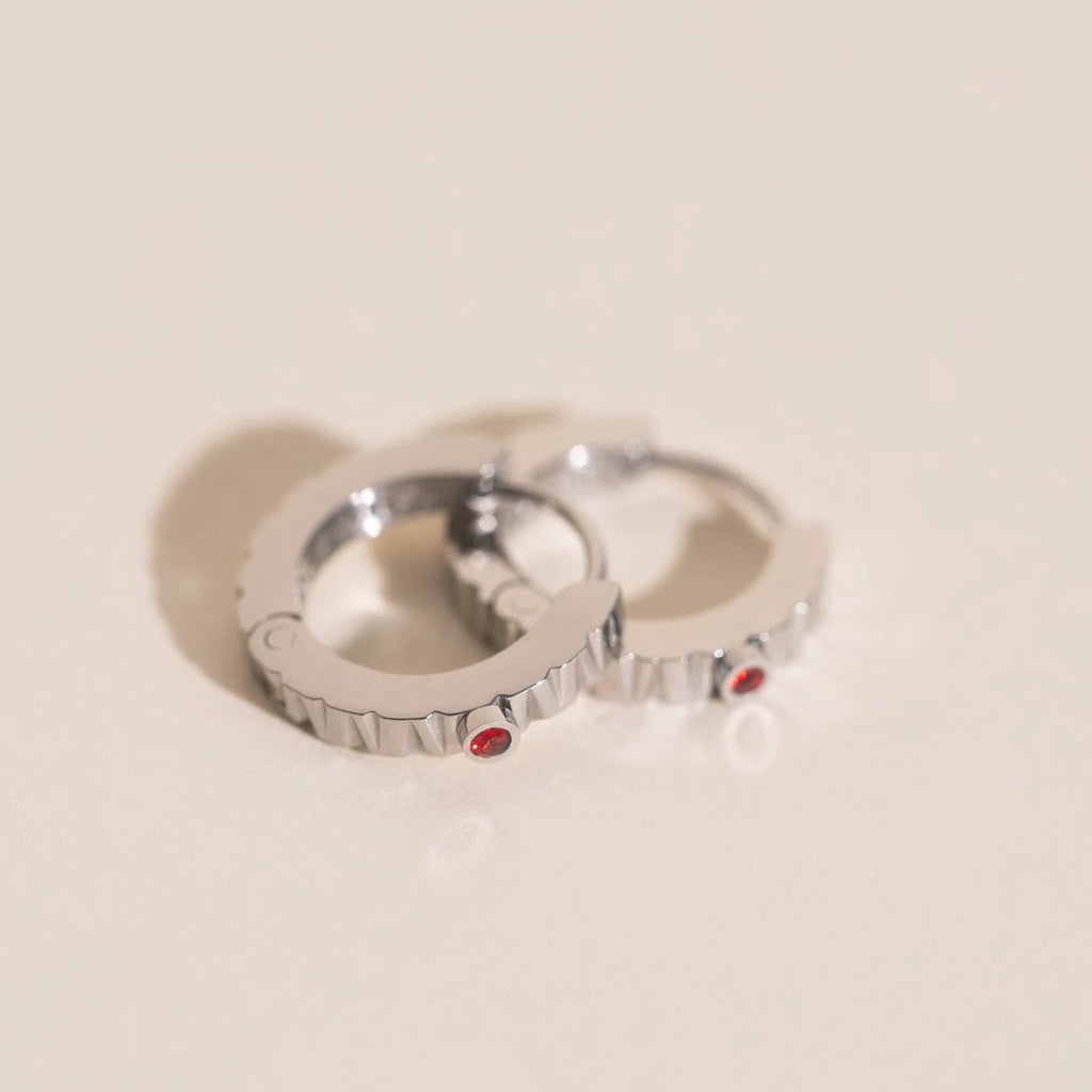 Red Crystal Textured Huggie Hoop Earrings by Oh Clementine