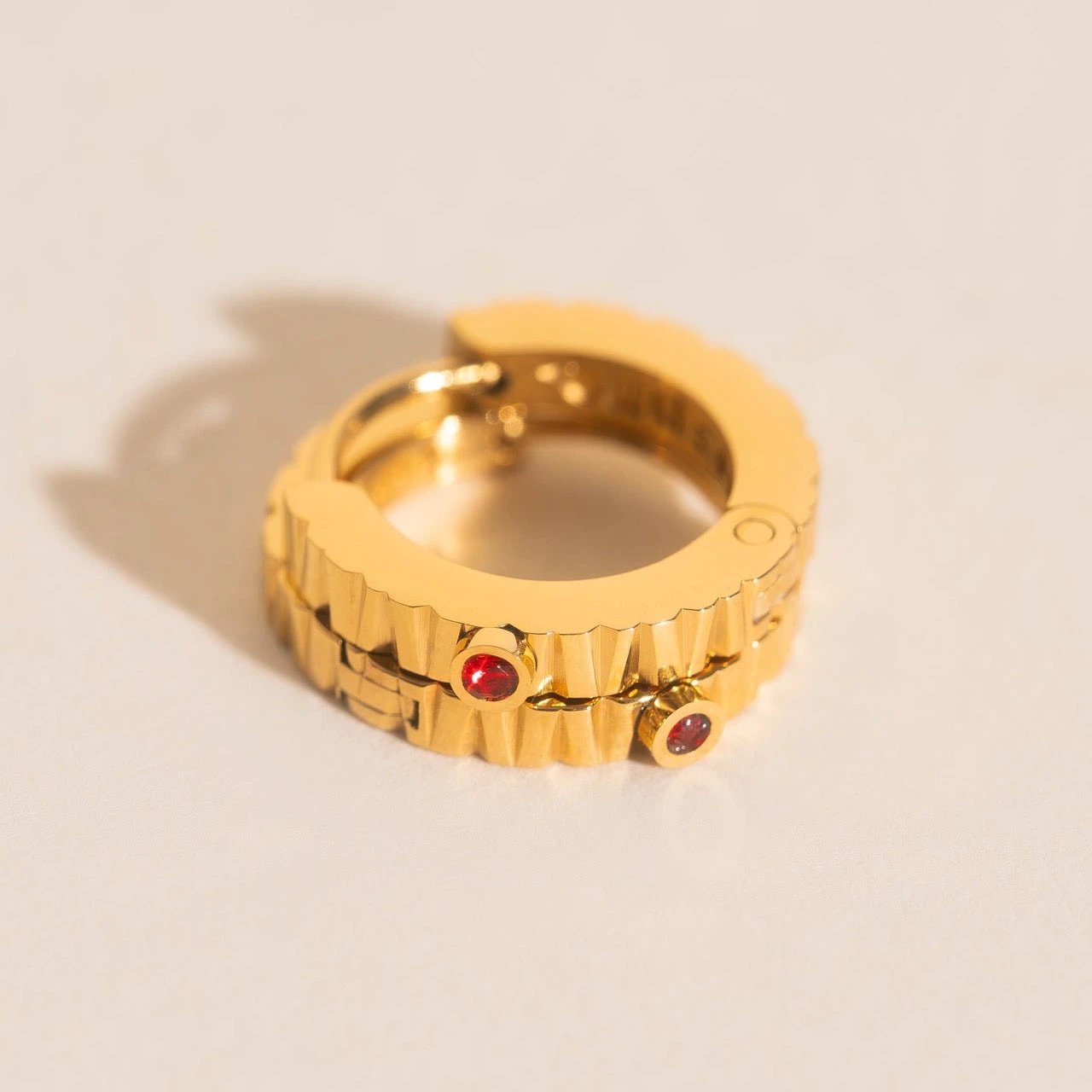 Red Crystal Textured Huggie Hoop Earrings by Oh Clementine