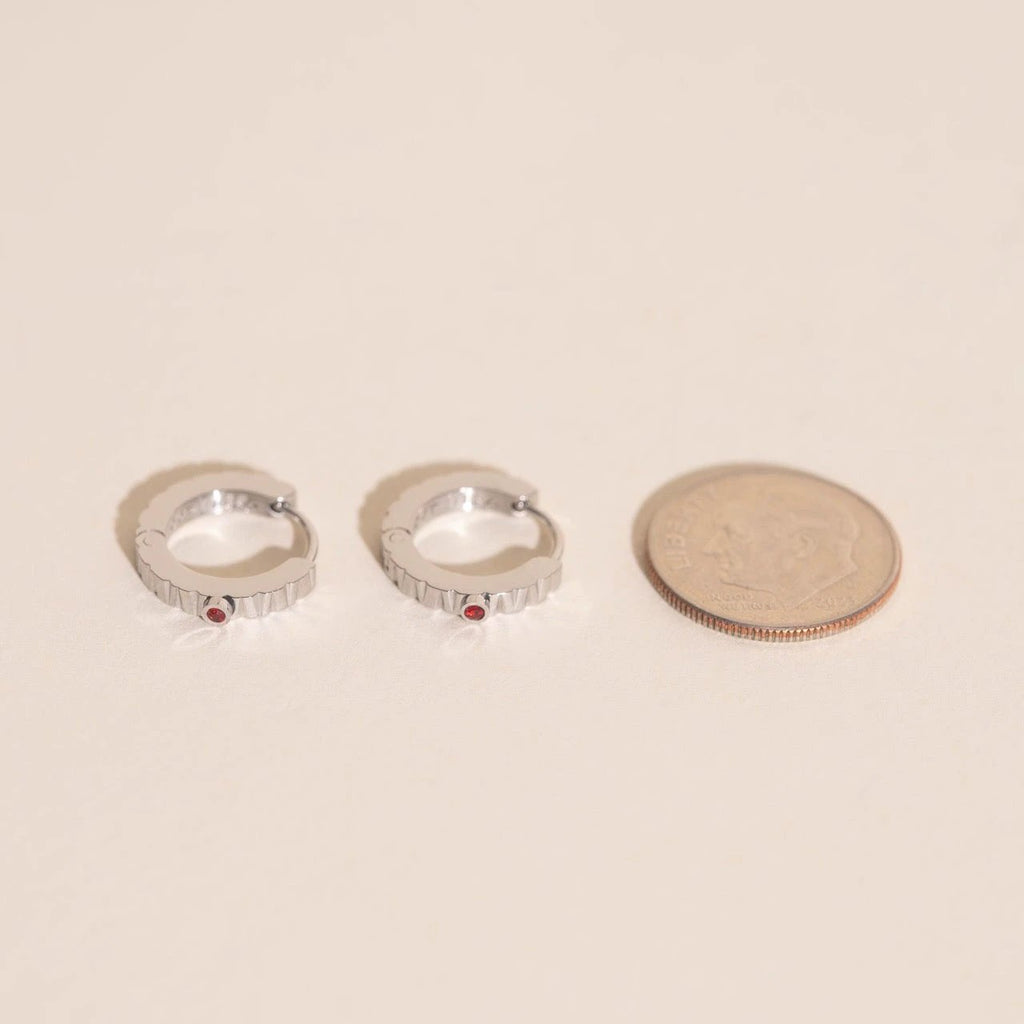 Red Crystal Textured Huggie Hoop Earrings by Oh Clementine