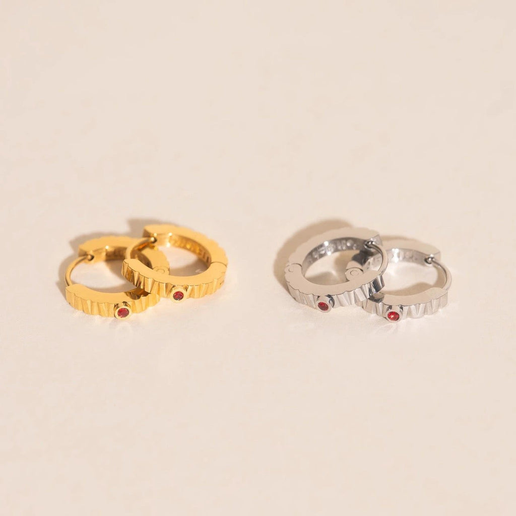 Red Crystal Textured Huggie Hoop Earrings by Oh Clementine