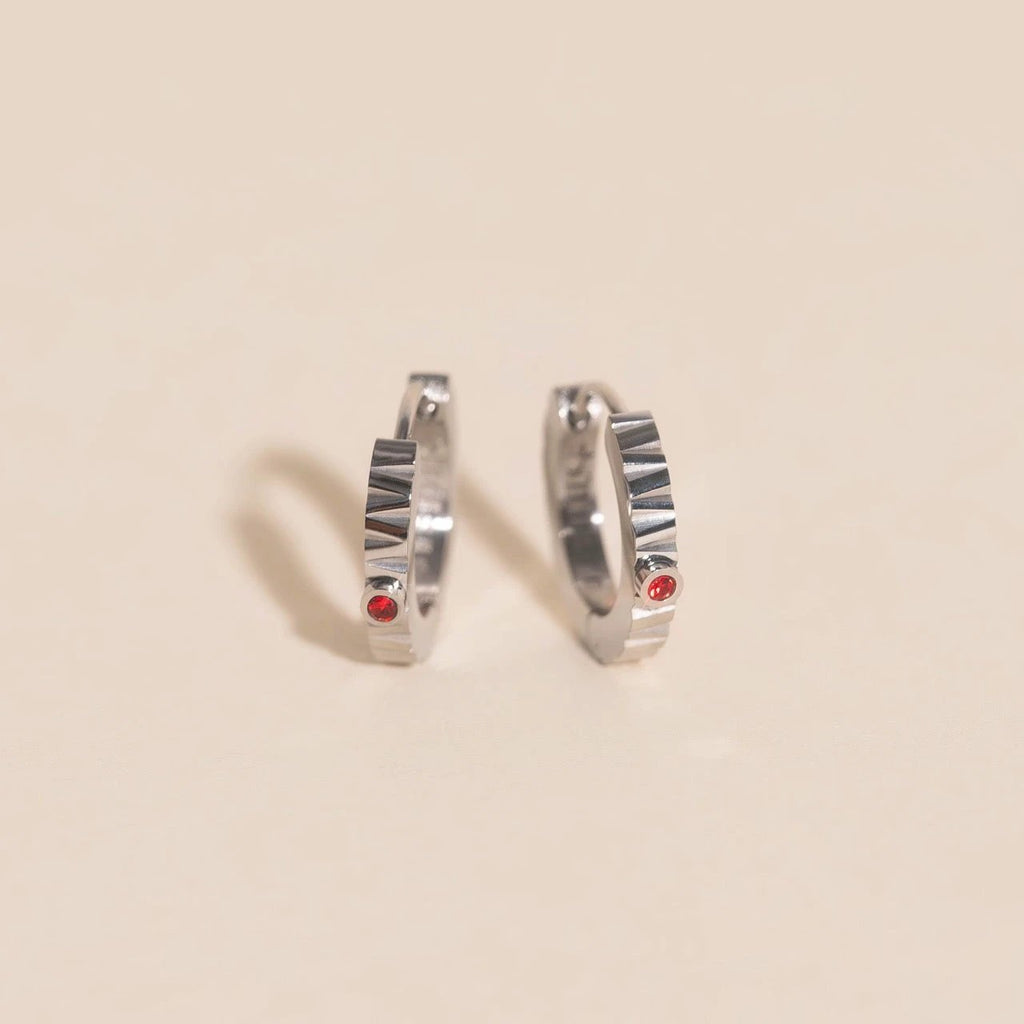 Red Crystal Textured Huggie Hoop Earrings by Oh Clementine
