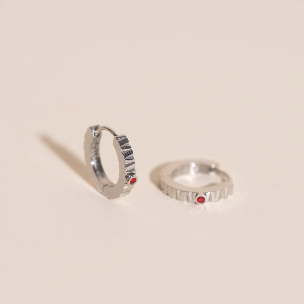Red Crystal Textured Huggie Hoop Earrings by Oh Clementine