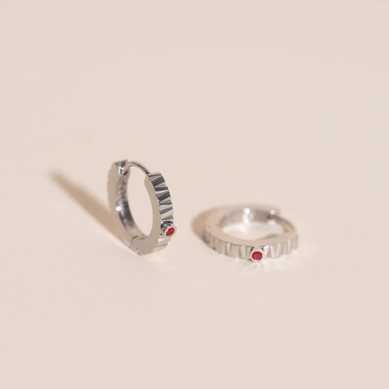 Red Crystal Textured Huggie Hoop Earrings by Oh Clementine