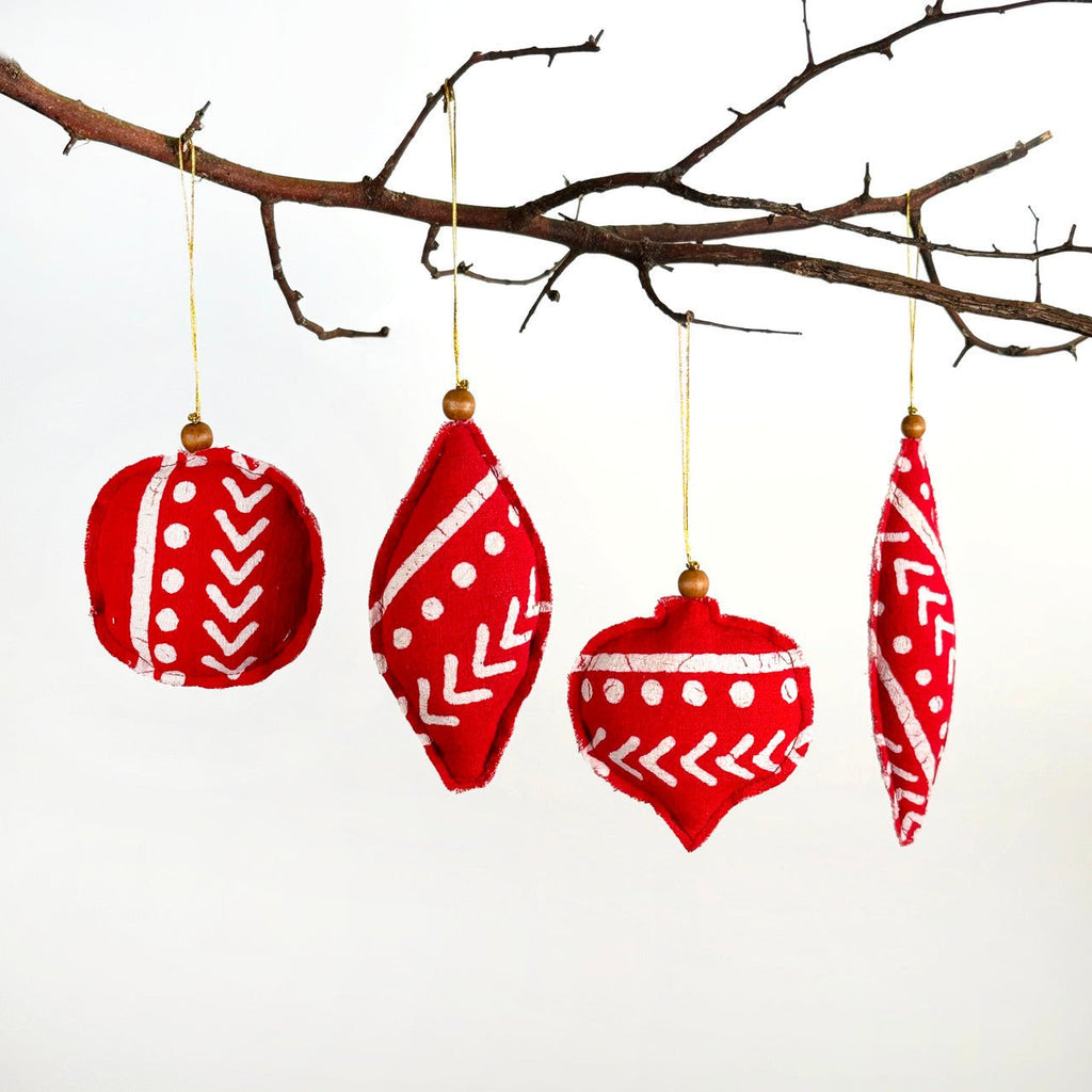 Red Finial Shaped Ornaments - Set of 4 La Vie Bien Red Finial Shaped Ornaments - Set of 4