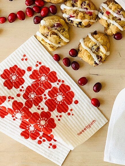 Red Flowers Swedish Dishcloth Swedish Dishcloths La Vie Bien Red Flowers Swedish Dishcloth