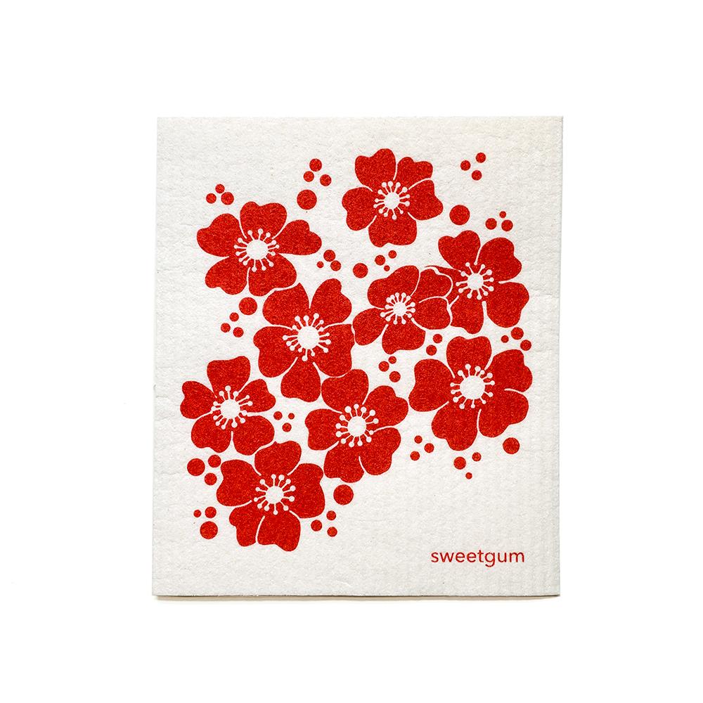 Red Flowers Swedish Dishcloth Swedish Dishcloths La Vie Bien Red Flowers Swedish Dishcloth
