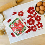 Red Flowers Tea Towel + Poinsettia Swedish Dishcloth Bundle Tea Towel La Vie Bien Red Flowers Tea Towel + Poinsettia Swedish Dishcloth Bundle