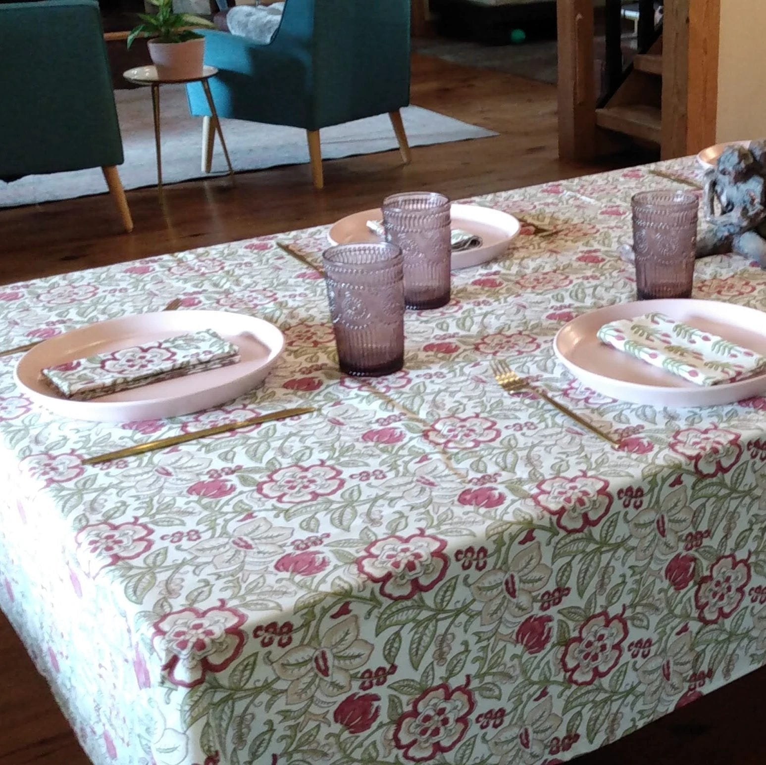 Red & Green Floral Holiday Tablecloth by Dekko Trading