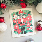 Red & Green Nutcracker with Christmas Flowers Swedish Dishcloths La Vie Bien Red & Green Nutcracker with Christmas Flowers