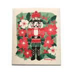 Red & Green Nutcracker with Christmas Flowers Swedish Dishcloths La Vie Bien Red & Green Nutcracker with Christmas Flowers