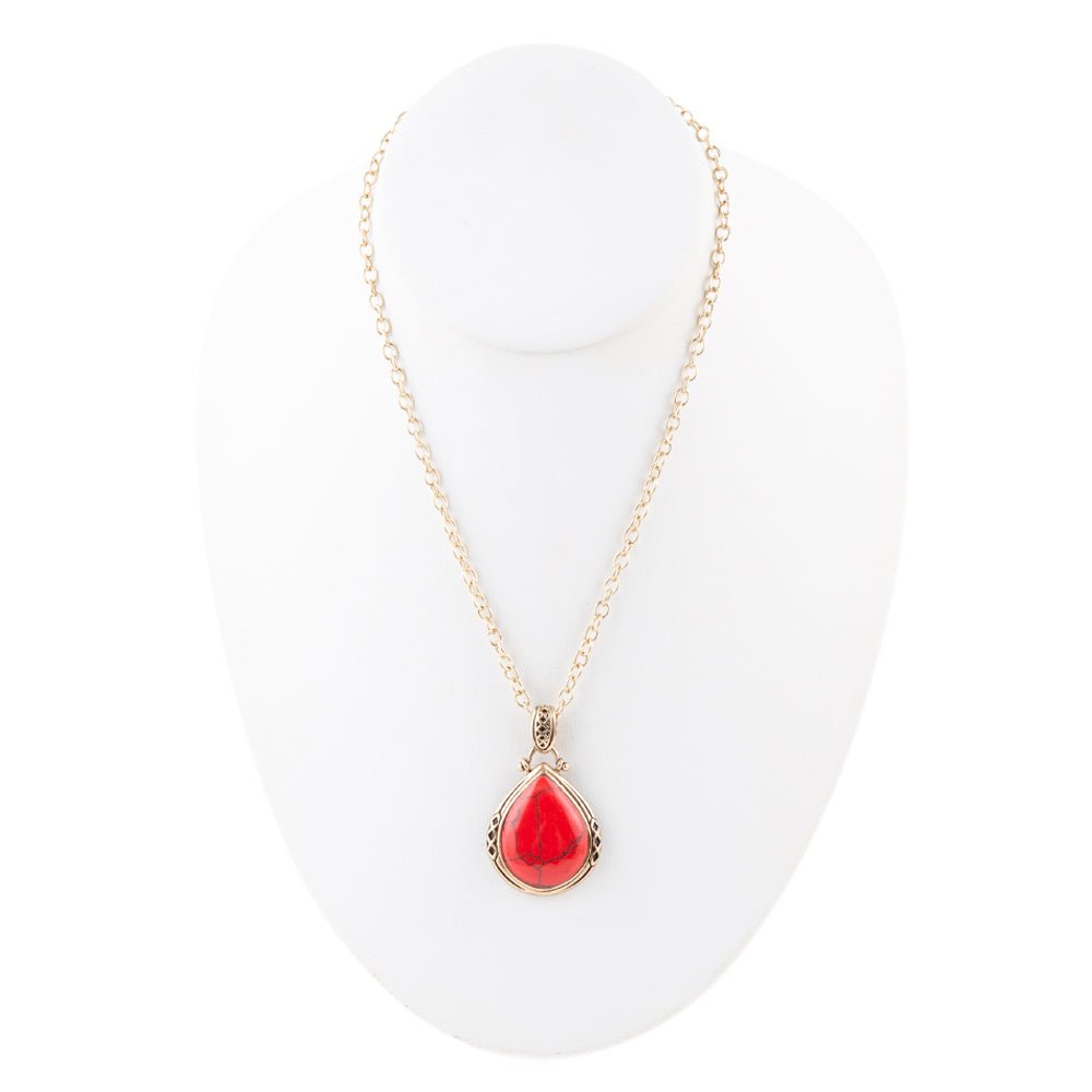 Red Howlite Teardrop Pendant Necklace