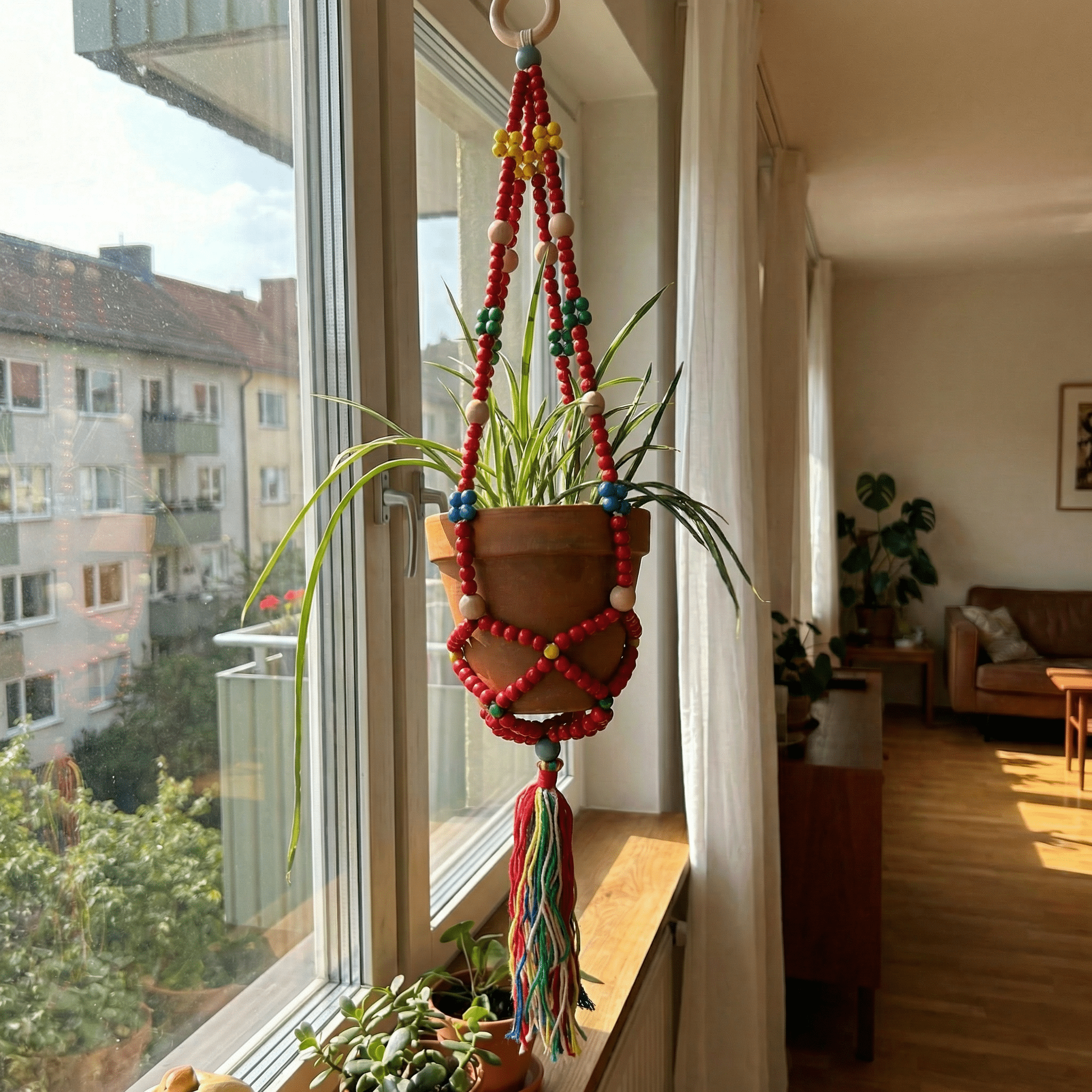 Red Macrame Plant Holder | Boho Hanging Decor Flowerpot Holder Plant Holder La Vie Bien Red Macrame Plant Holder | Boho Hanging Decor Flowerpot Holder