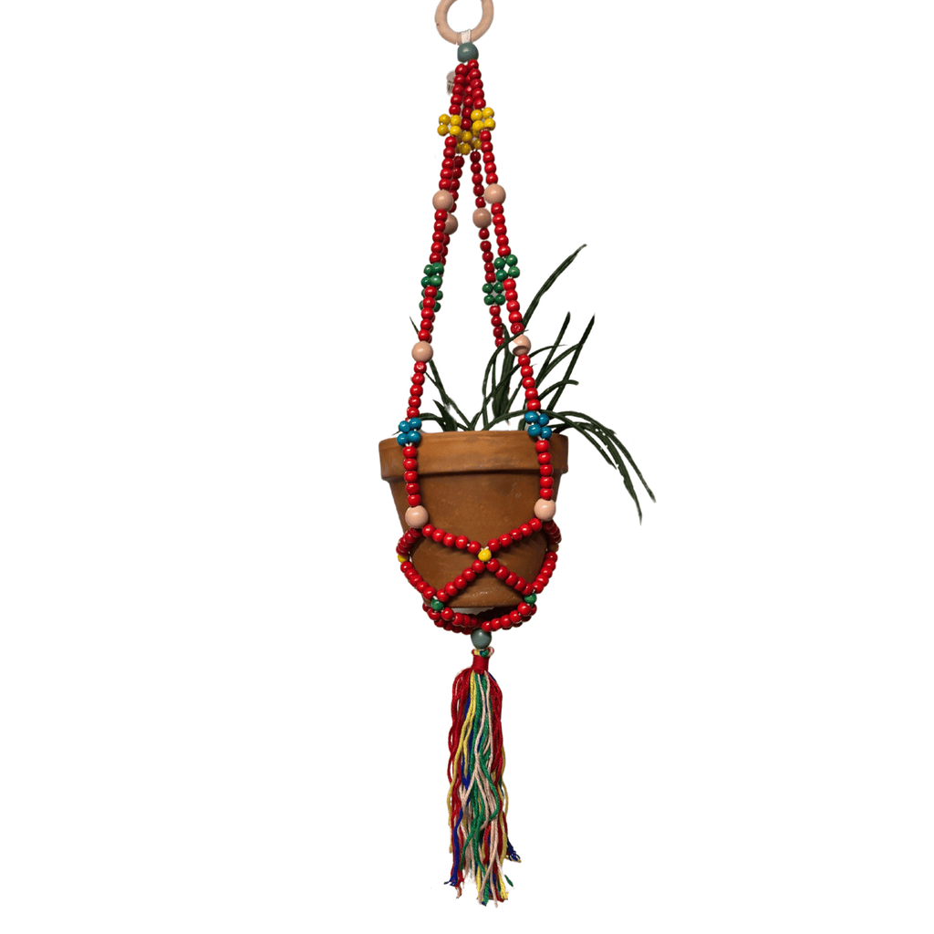Red Macrame Plant Holder | Boho Hanging Decor Flowerpot Holder Plant Holder La Vie Bien Red Macrame Plant Holder | Boho Hanging Decor Flowerpot Holder