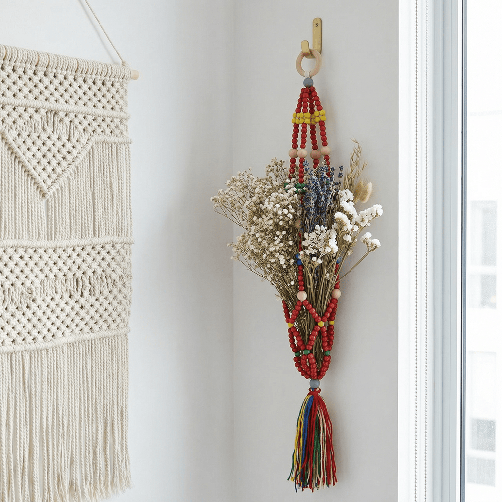 Red Macrame Plant Holder | Boho Hanging Decor Flowerpot Holder Plant Holder La Vie Bien Red Macrame Plant Holder | Boho Hanging Decor Flowerpot Holder