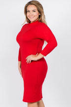 Red Mock Neck Form Fitted Dress