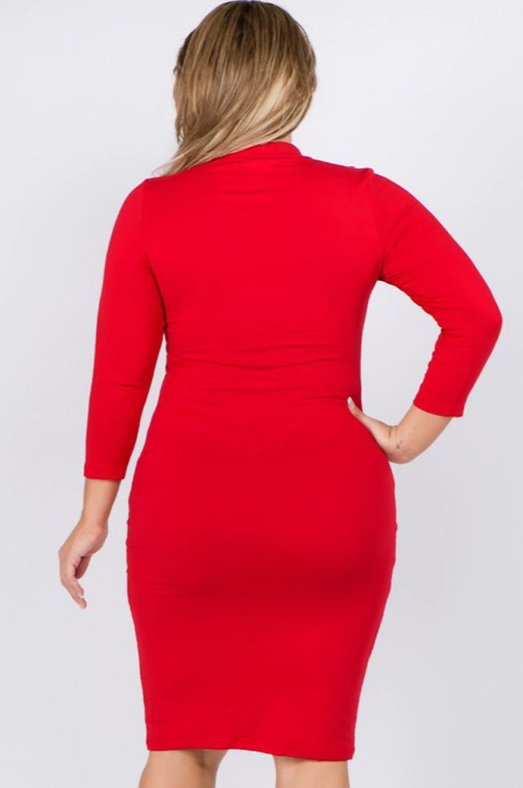 Red Mock Neck Form Fitted Dress