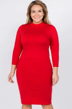 Red Mock Neck Form Fitted Dress