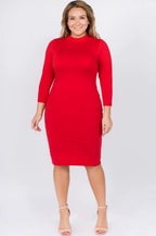 Red Mock Neck Form Fitted Dress
