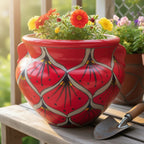 Red Peacock Talavera Planter | Hand - Painted Mexican Pot Talavera Flower Pot La Vie Bien Red Peacock Talavera Planter | Hand - Painted Mexican Pot