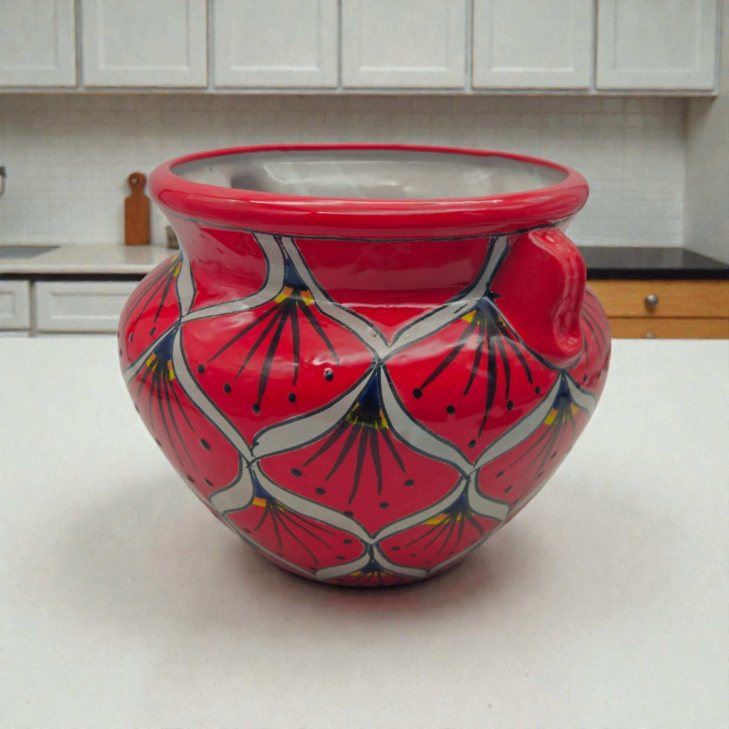 Red Peacock Talavera Planter | Hand - Painted Mexican Pot Talavera Flower Pot La Vie Bien Red Peacock Talavera Planter | Hand - Painted Mexican Pot