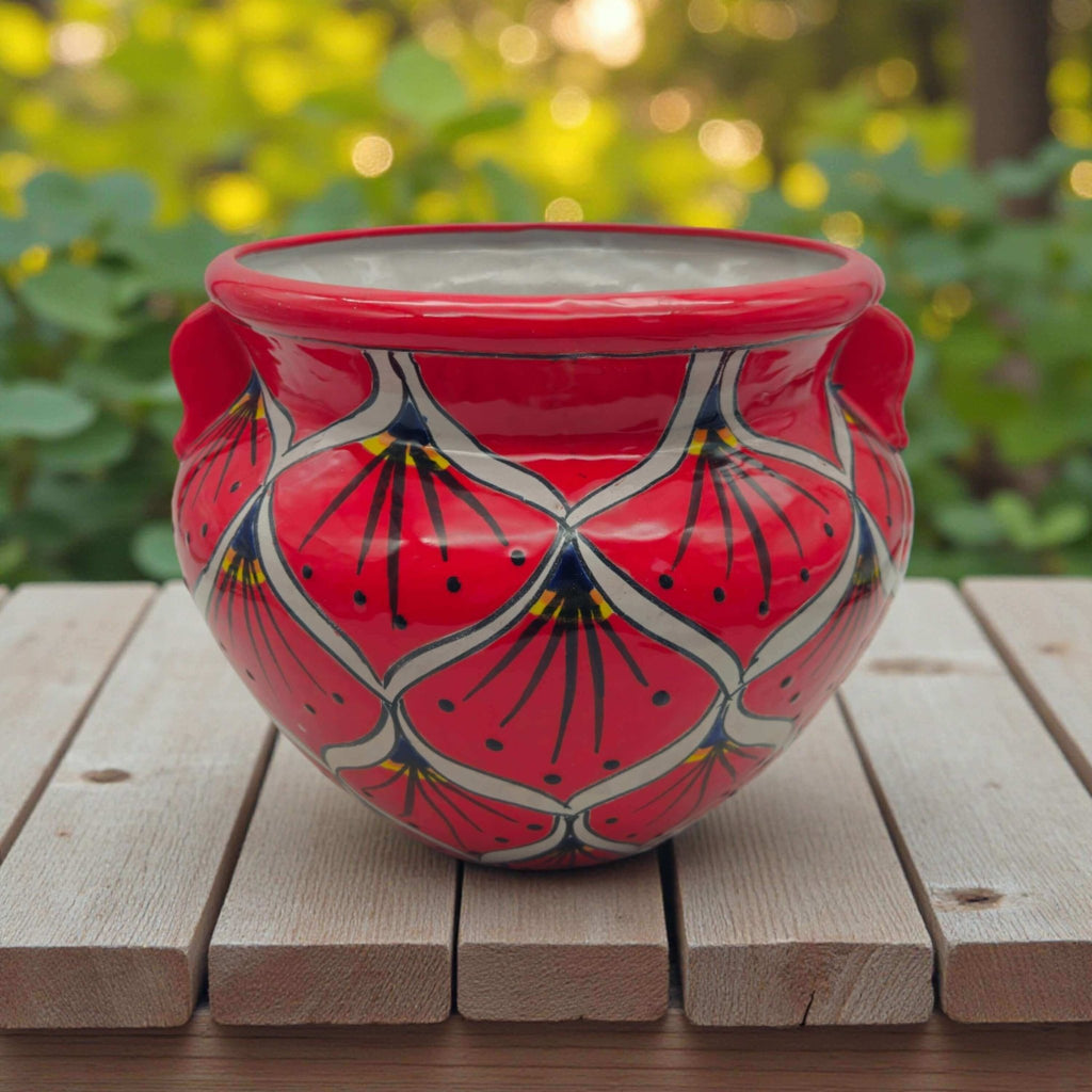 Red Peacock Talavera Planter | Hand - Painted Mexican Pot Talavera Flower Pot La Vie Bien Red Peacock Talavera Planter | Hand - Painted Mexican Pot