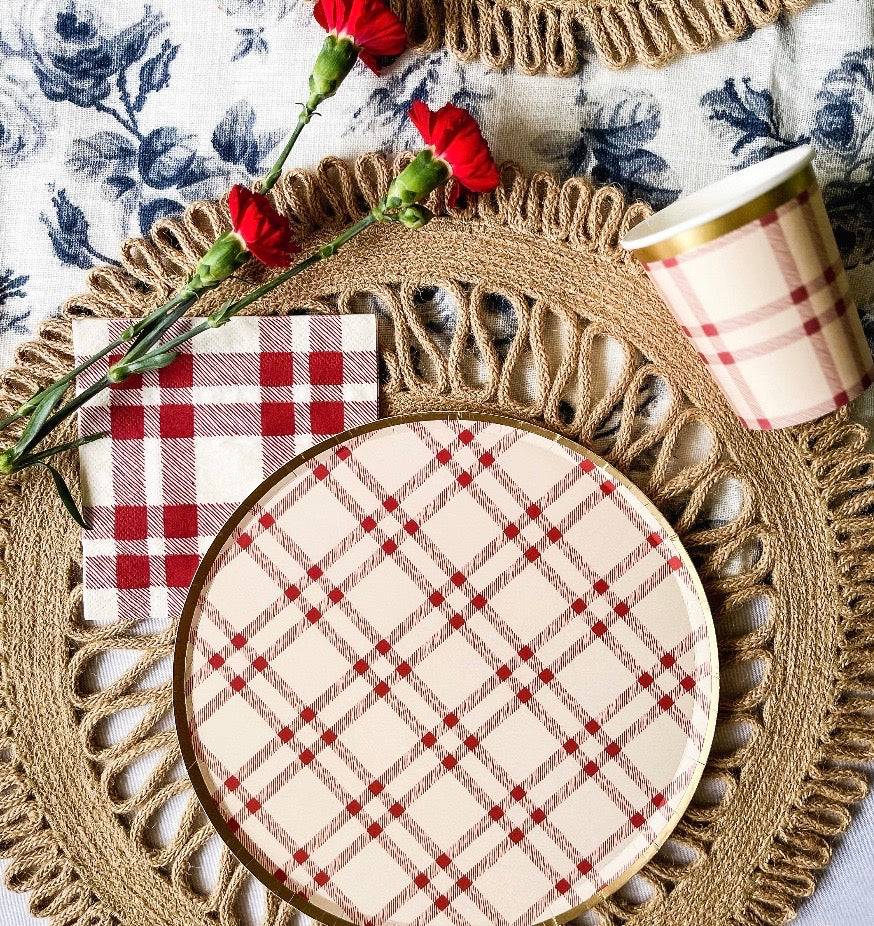 Red Plaid Small Disposable Paper Napkins (16pcs)