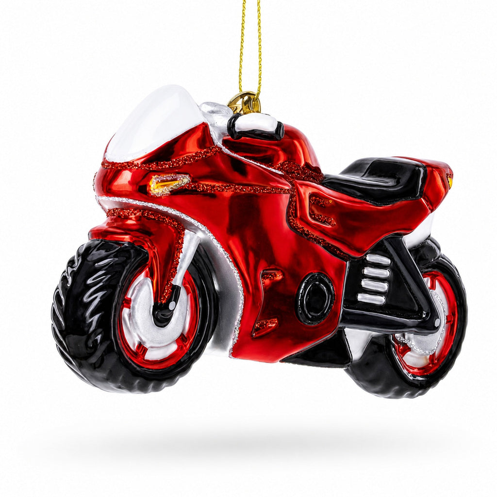 Red Racing Motorcycle Glass Christmas Ornament Christmas Ornaments > Transportation La Vie Bien Red Racing Motorcycle Glass Christmas Ornament