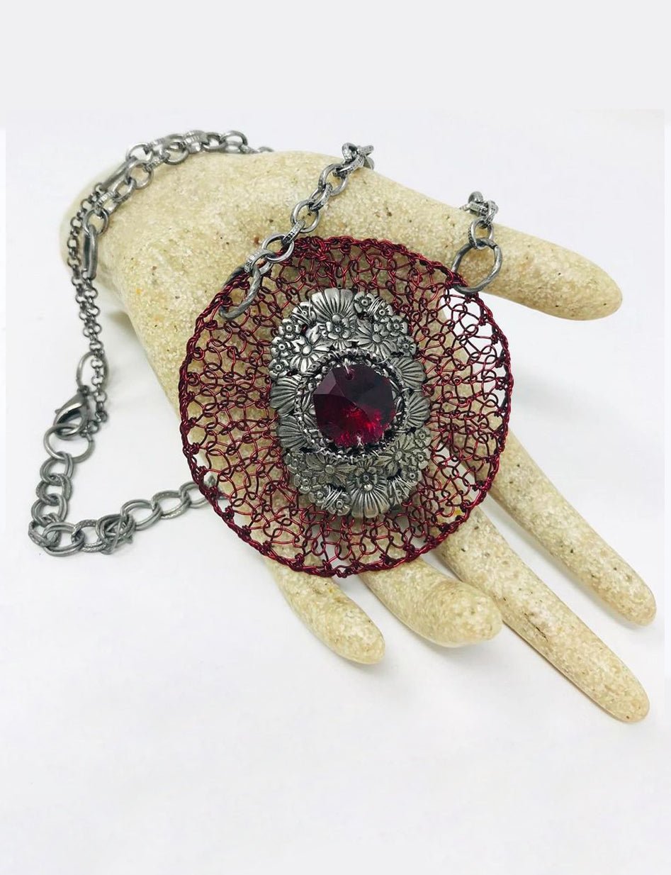 Red & Silver Mesh Necklace Necklace La Vie Bien Red & Silver Mesh Necklace