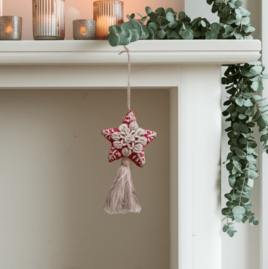 Red Star Embroidered Felted Wool Handmade Ornament - Mexico Decor La Vie Bien Red Star Embroidered Felted Wool Handmade Ornament - Mexico
