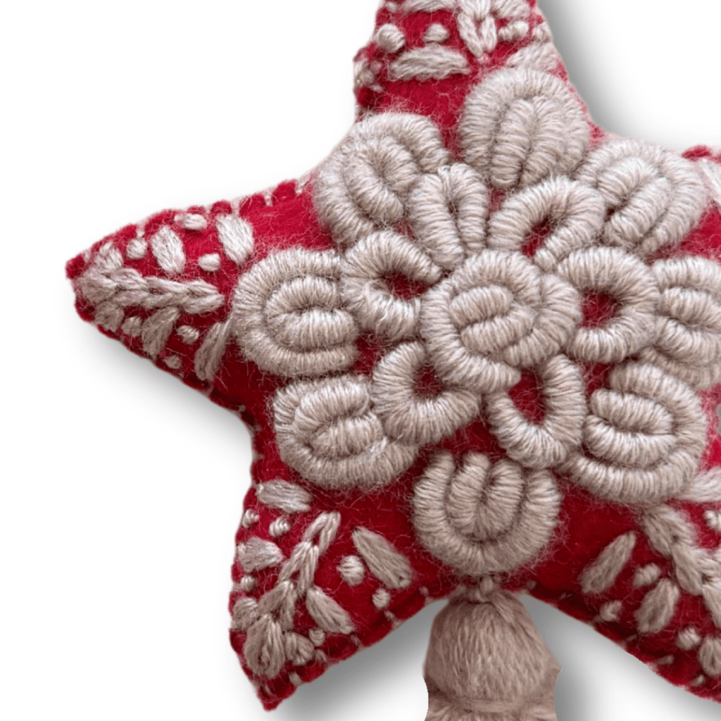 Red Star Embroidered Felted Wool Handmade Ornament - Mexico Decor La Vie Bien Red Star Embroidered Felted Wool Handmade Ornament - Mexico