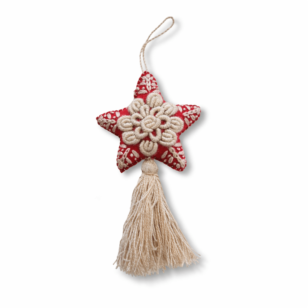 Red Star Embroidered Felted Wool Handmade Ornament - Mexico Decor La Vie Bien Red Star Embroidered Felted Wool Handmade Ornament - Mexico