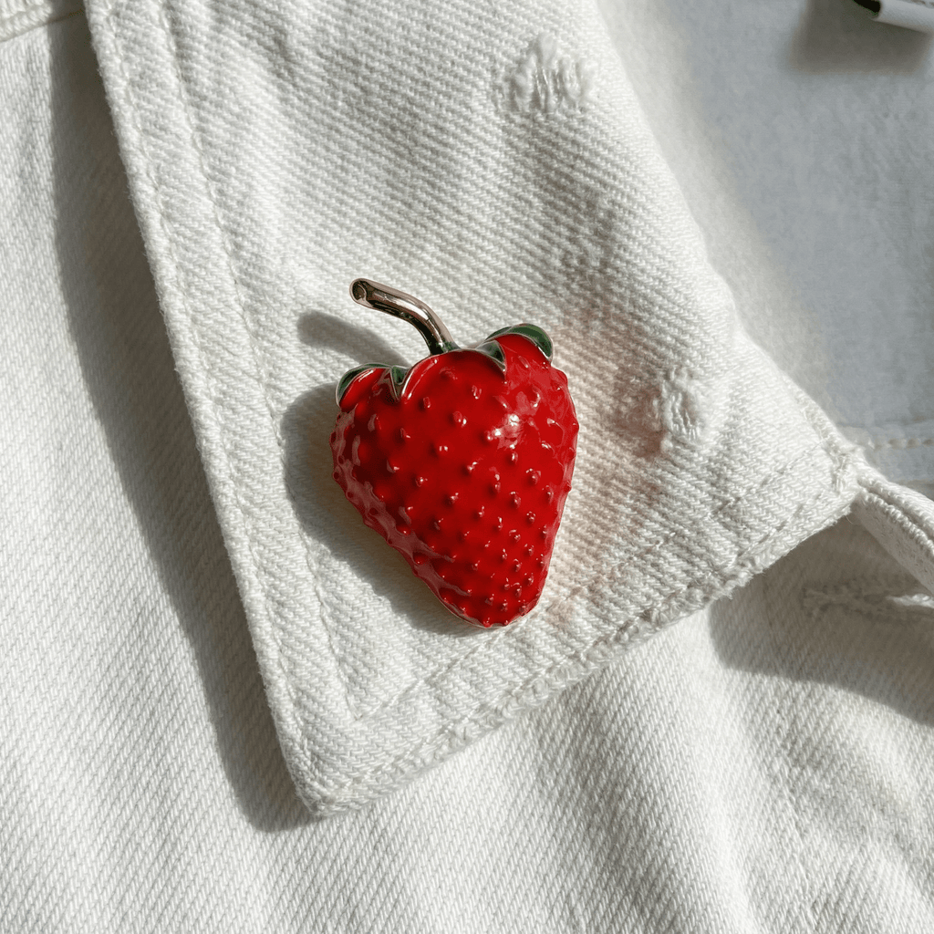 Red Strawberry Brooch | 1.4" Pin in Metal Alloy with Gold Finish Brooches & Lapel Pins La Vie Bien Red Strawberry Brooch | 1.4" Pin in Metal Alloy with Gold Finish