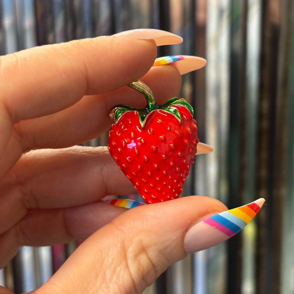 Red Strawberry Brooch | 1.4" Pin in Metal Alloy with Gold Finish Brooches & Lapel Pins La Vie Bien Red Strawberry Brooch | 1.4" Pin in Metal Alloy with Gold Finish