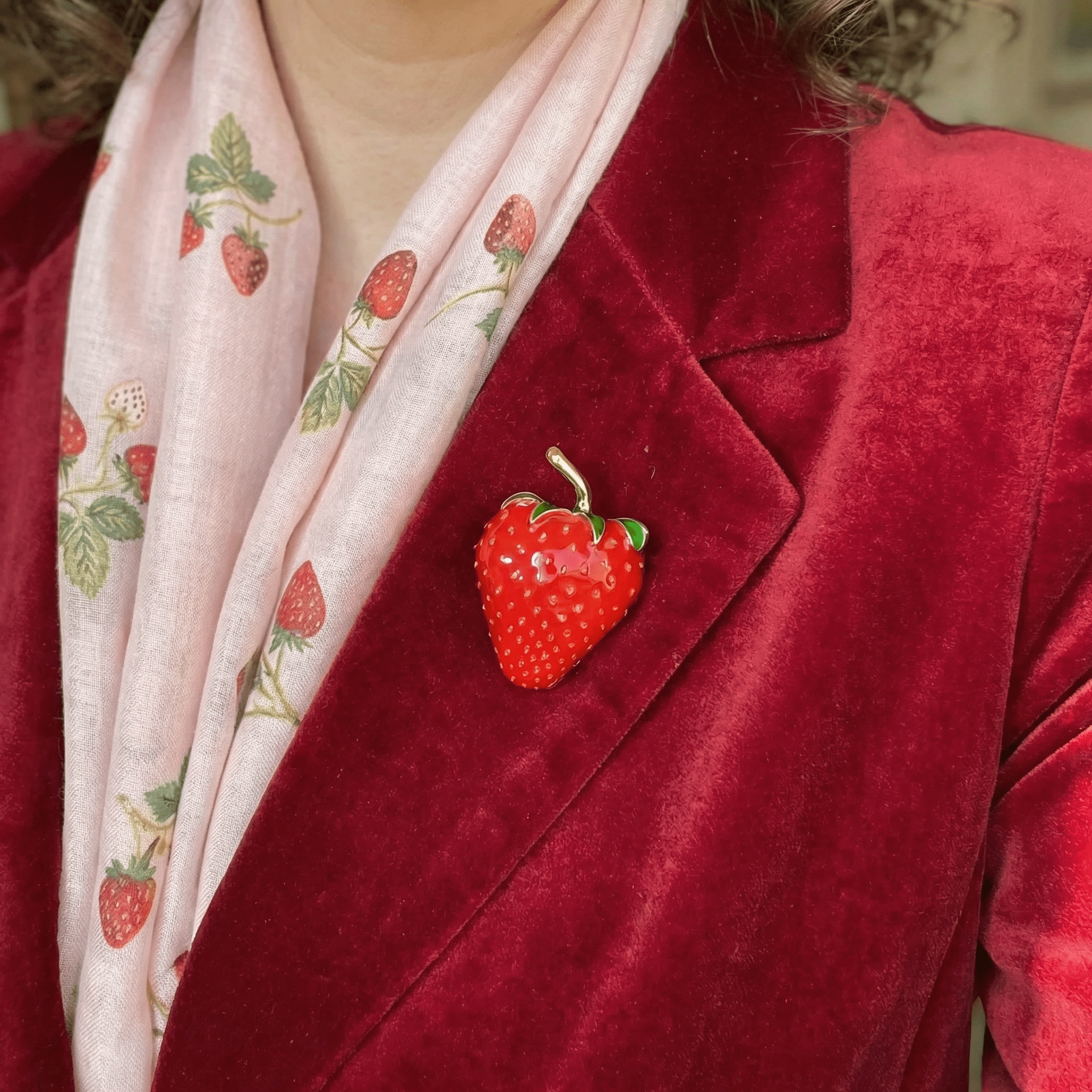 Red Strawberry Brooch | 1.4" Pin in Metal Alloy with Gold Finish Brooches & Lapel Pins La Vie Bien Red Strawberry Brooch | 1.4" Pin in Metal Alloy with Gold Finish