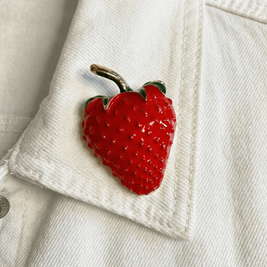 Red Strawberry Brooch | 1.4" Pin in Metal Alloy with Gold Finish Brooches & Lapel Pins La Vie Bien Red Strawberry Brooch | 1.4" Pin in Metal Alloy with Gold Finish